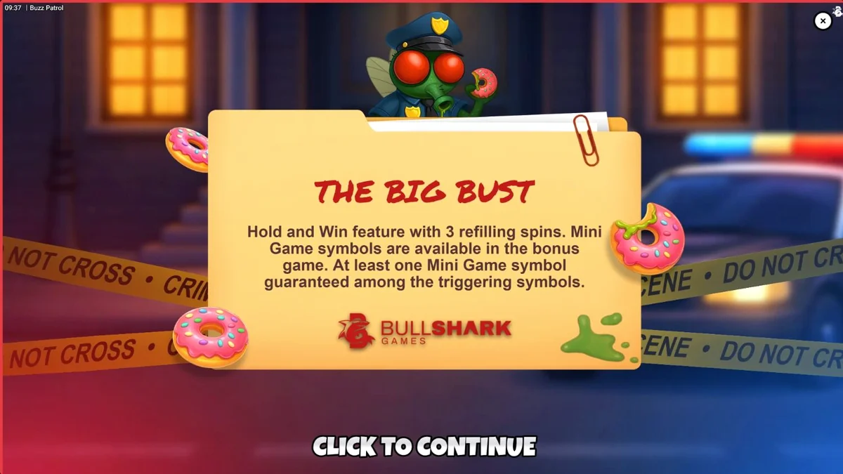 Tampilan visual slot Buzz Patrol dengan tema polisi serangga yang lucu